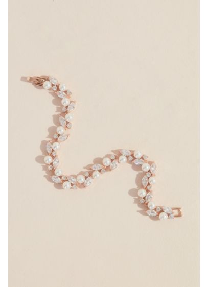 Pearl and Cubic Zirconia Crystal Leaves Bracelet - A dainty pattern of sparkling cubic zirconia crystals